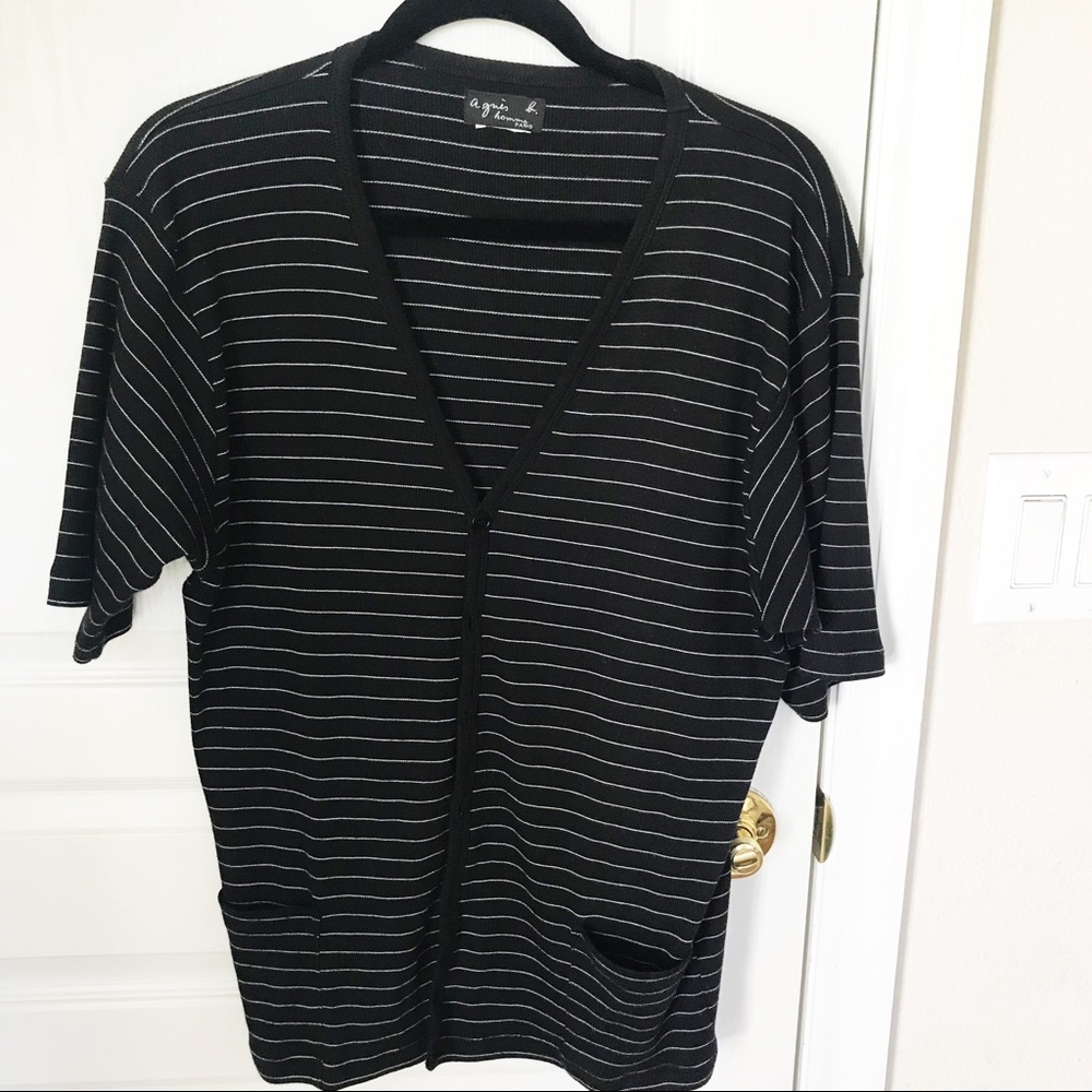 Agnes B. Black and White Striped Cardigan